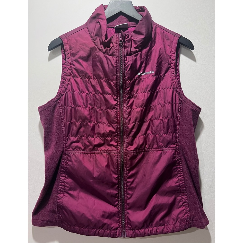 Columbia Puffer Fleece Vest Women's Size L Burgundy Quilted Full Zip